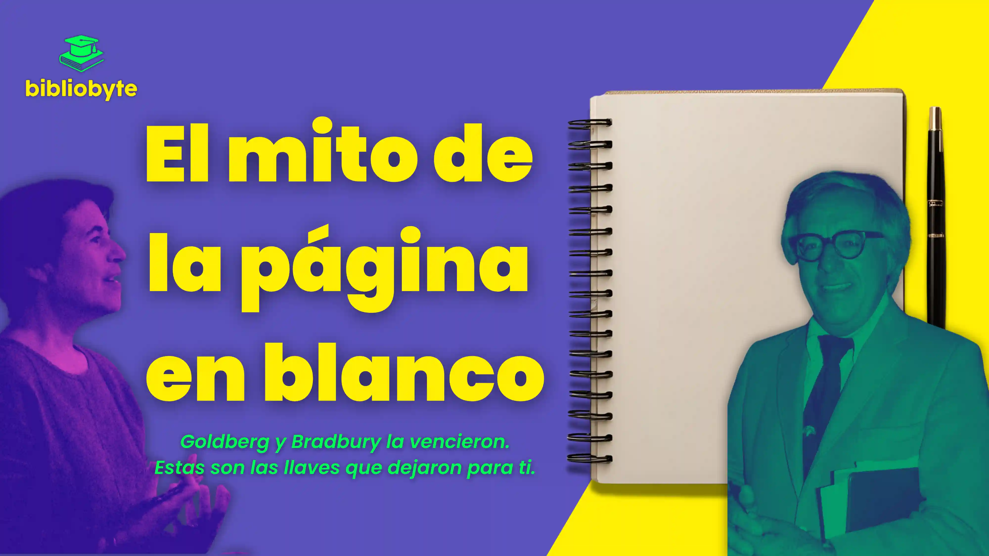 Portada ‘El mito de la página en blanco’: autores y libreta.